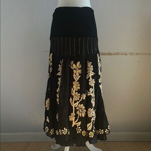 Black and Gold Tiered Embellished Maxi Skirt